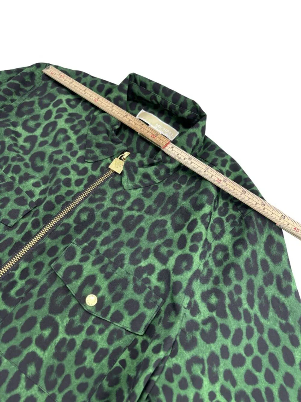 Michael Kors Womens Green & Black Leopard Print Zip-Up Jacket Size M